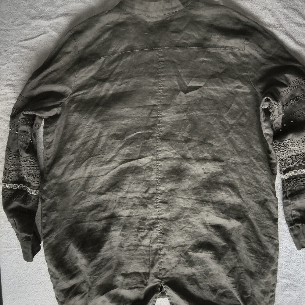 4 Loveandliberty Women's Linen Olive Green Jacket with Lace Details Size L - Picture 13 of 13